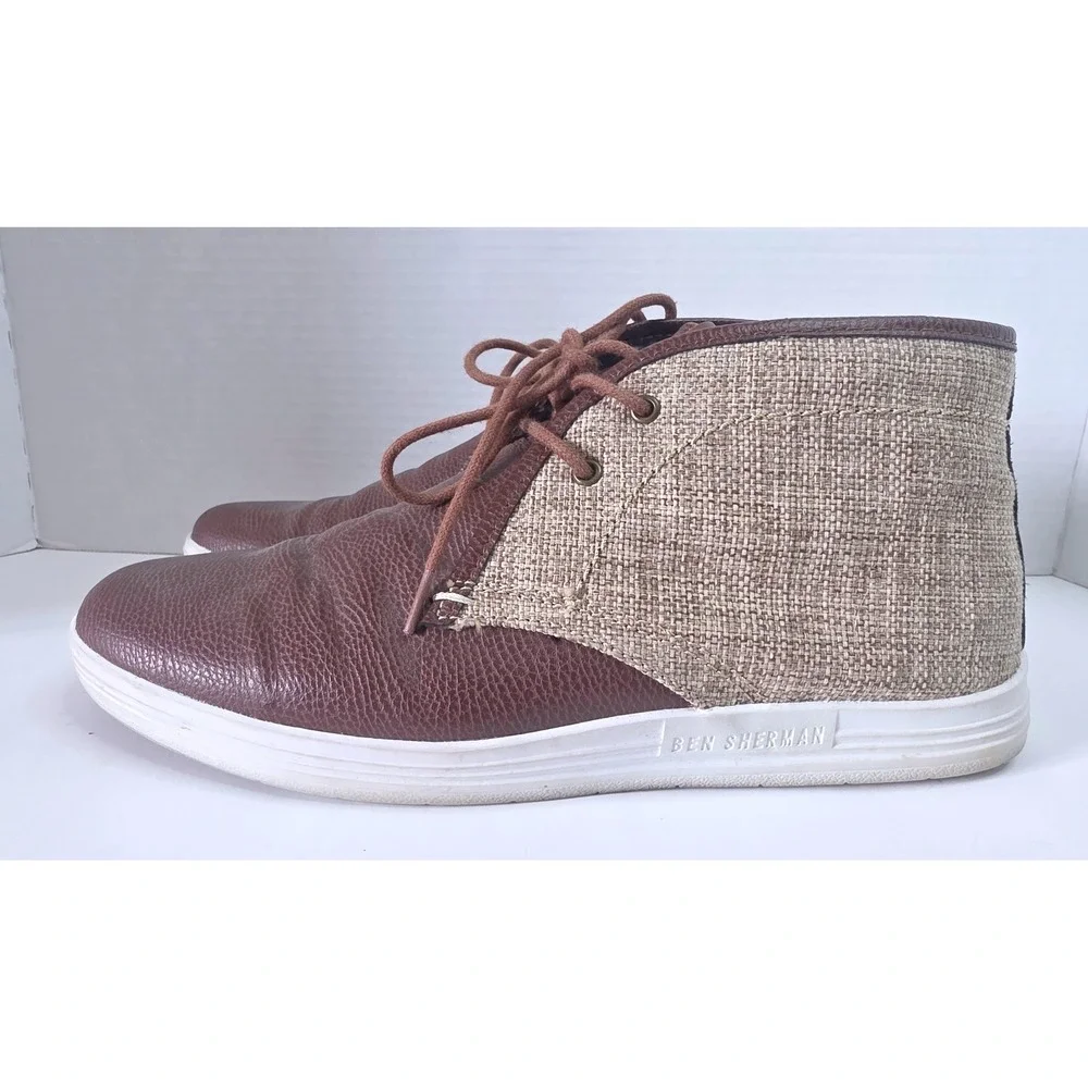 Ben Sherman Vance Brown Leather Burlap Mixed Media Chukka Boots Mid Top 9.5